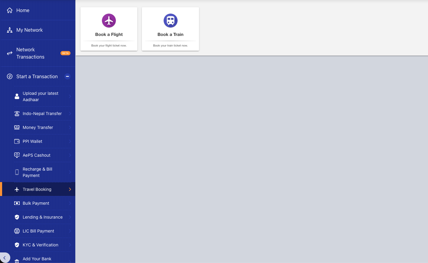 Travel booking interface showing flight and train booking options